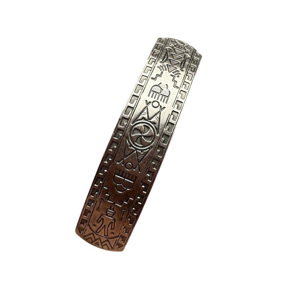Southwestern Silver Tone Metal Etched Hair Barrette Tribal Boho Western‎ Vintage